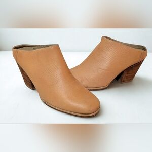 Women's Tan Leather Block Heel Mules
